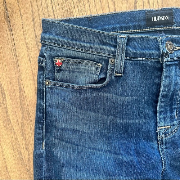 Hudson Colette Mid Rise Skinny Jeans Sz 27 Medium Wash Stretch Denim Raw Hem - Picture 10 of 12